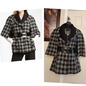 Guess Houndstooth Belted Cape Jacket Coat